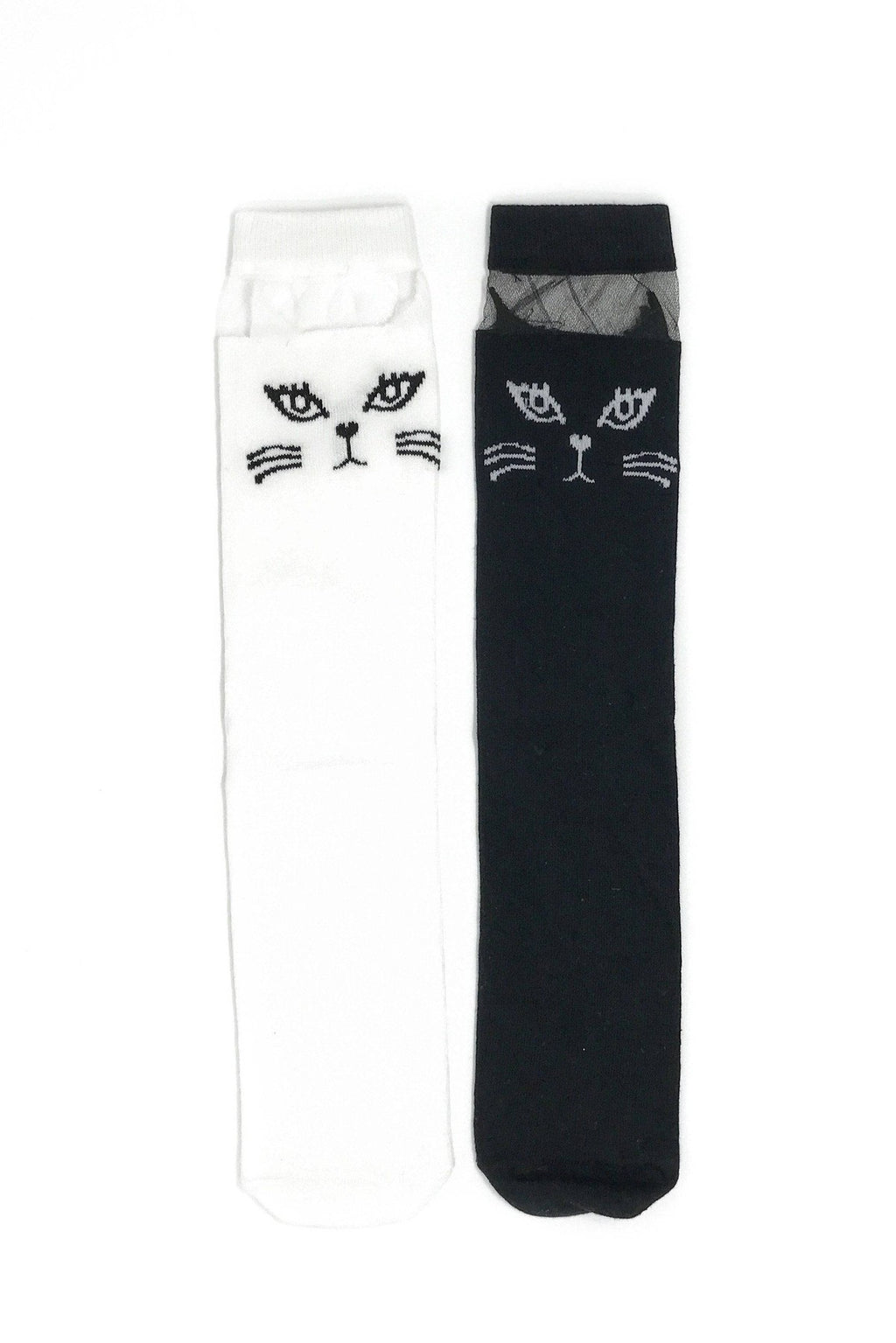Cat Knee High Socks - Black or White - Sparkle in Pink