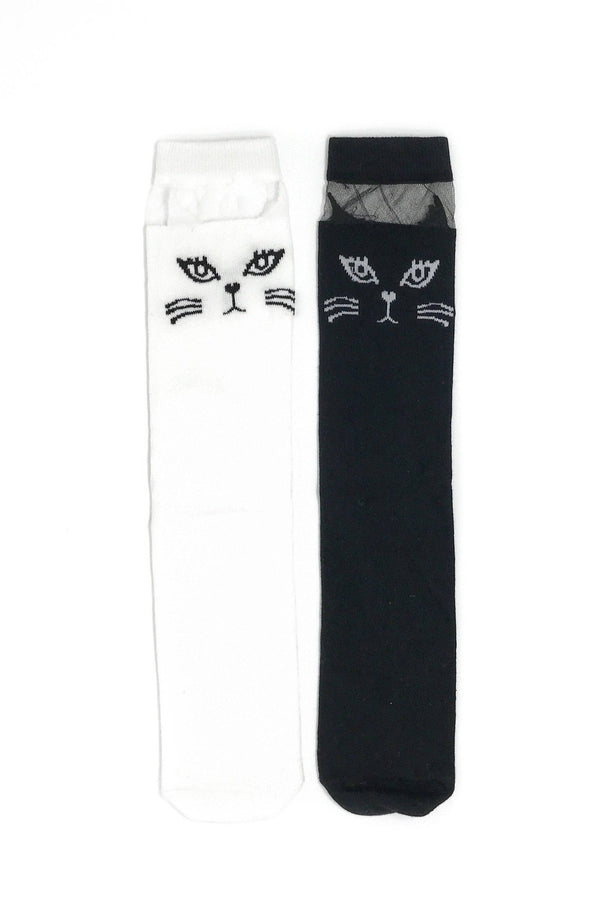 Cat Knee High Socks - Black or White - Sparkle in Pink
