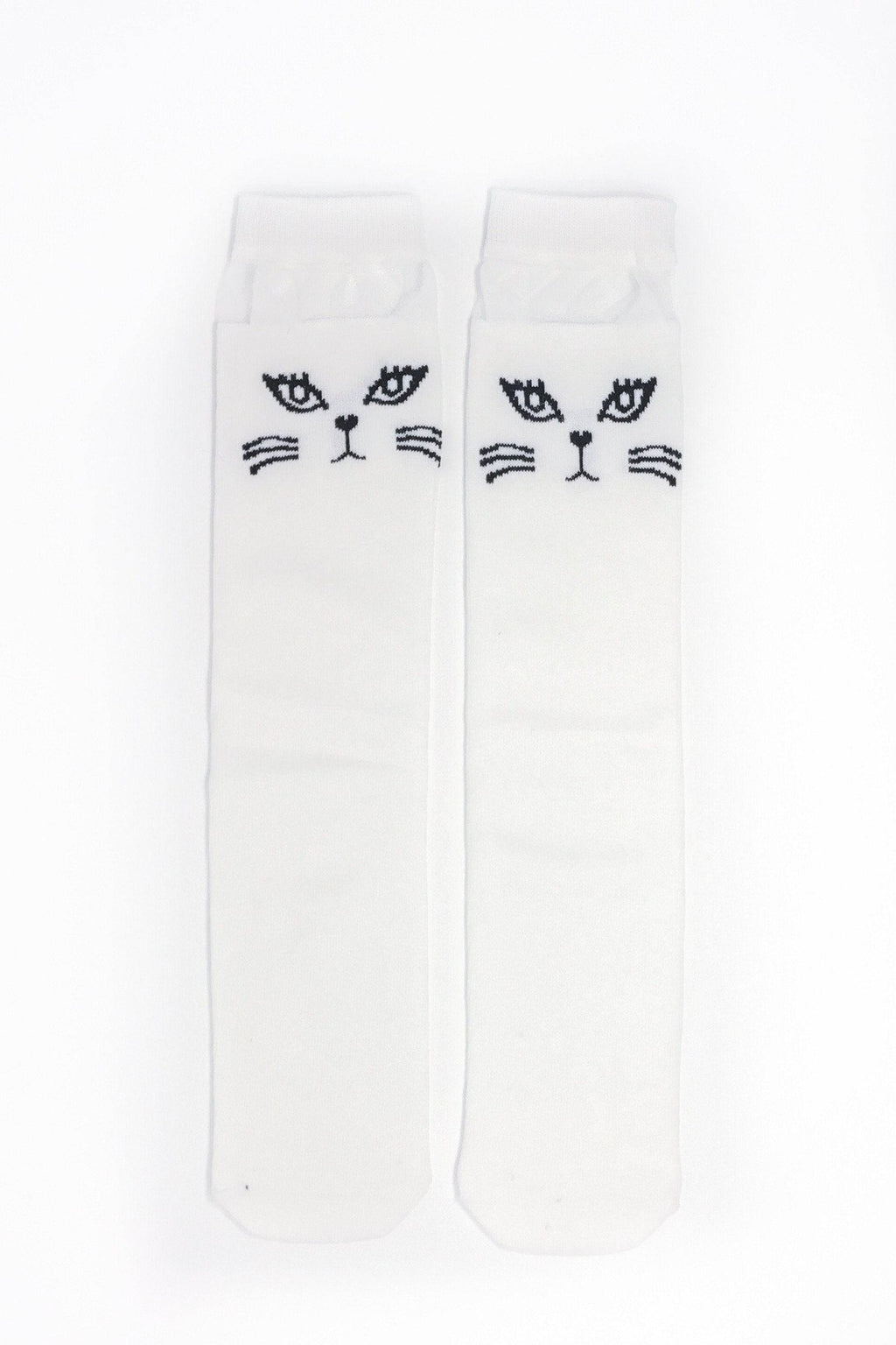 Cat Knee High Socks - Black or White - Sparkle in Pink
