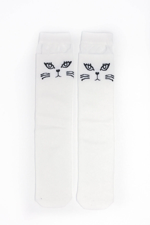 Cat Knee High Socks - Black or White - Sparkle in Pink