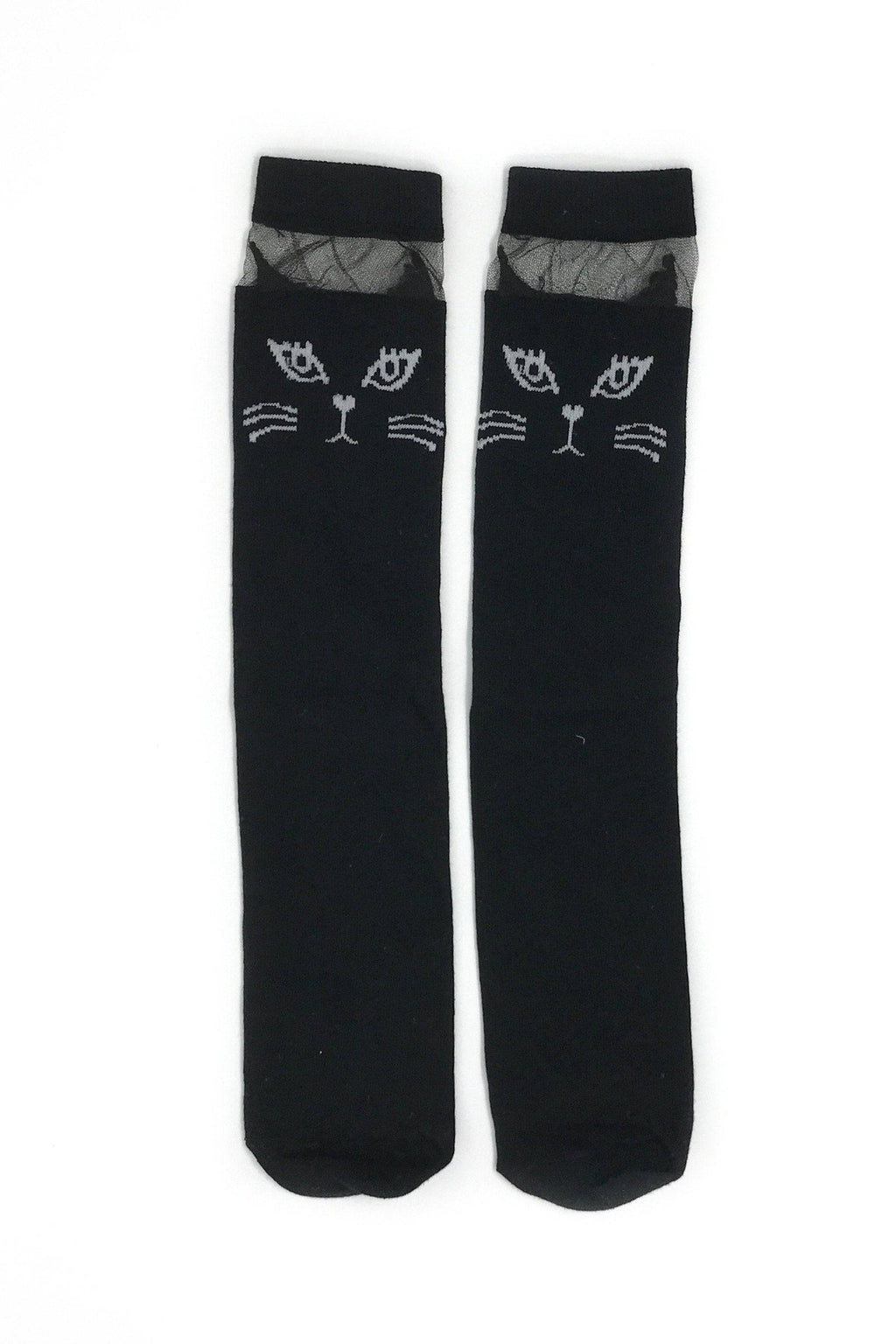 Cat Knee High Socks - Black or White - Sparkle in Pink