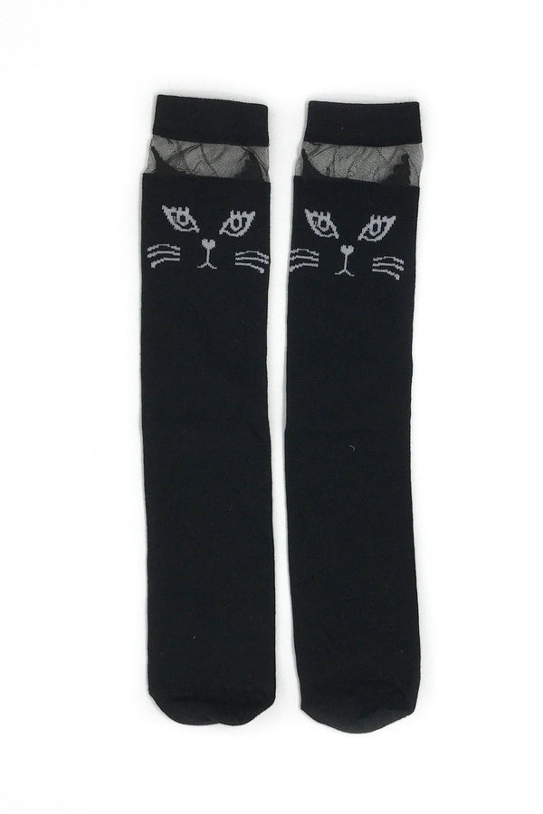 Cat Knee High Socks - Black or White - Sparkle in Pink