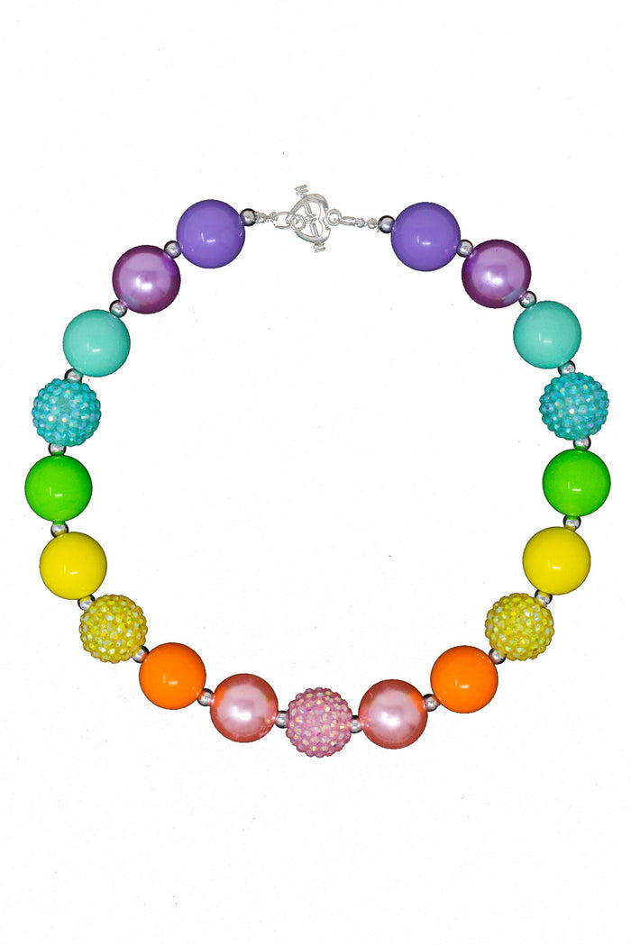Colorful Rainbow Bubblegum Necklace - Default Title - Colorful bubblegum necklace with round beads in rainbow colors and silver clasp.