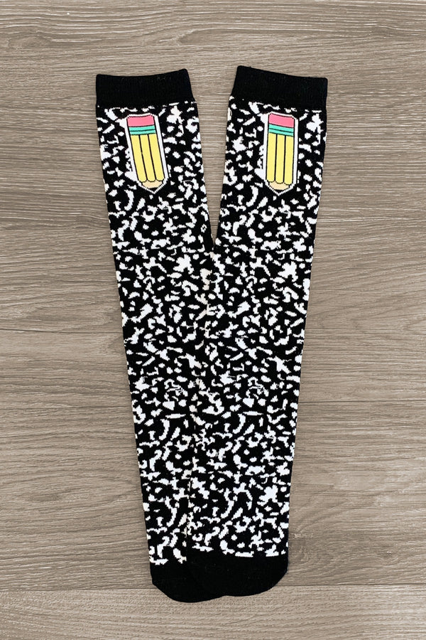 Composition Notebook Knee High Socks - Sparkle in Pink