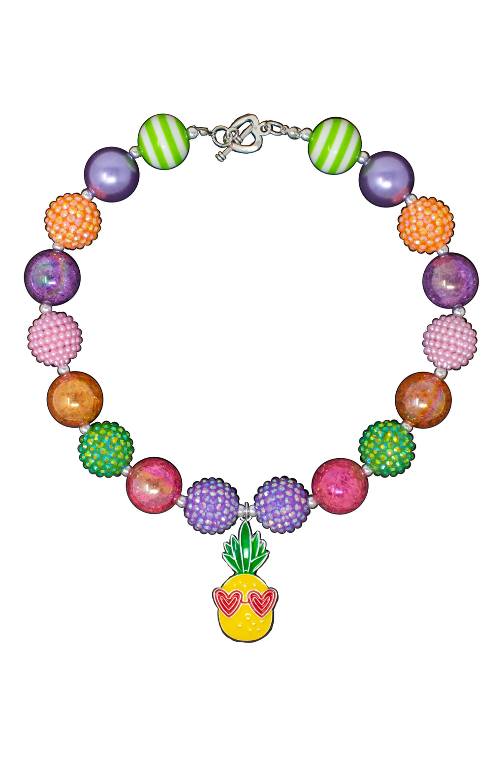 Cool Colorful Pineapple Bubblegum Necklace - Sparkle in Pink