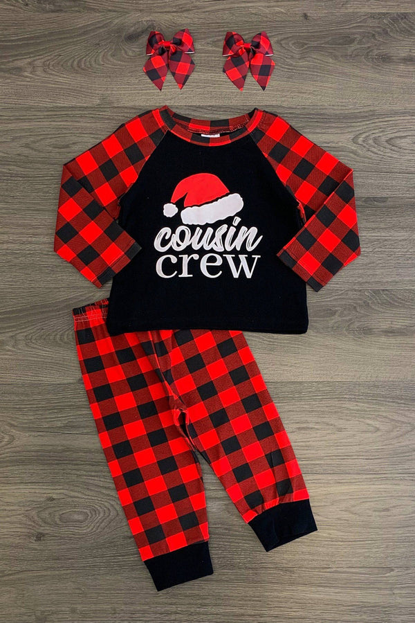 "Cousin Crew" Buffalo Plaid Pajamas - Sparkle in Pink