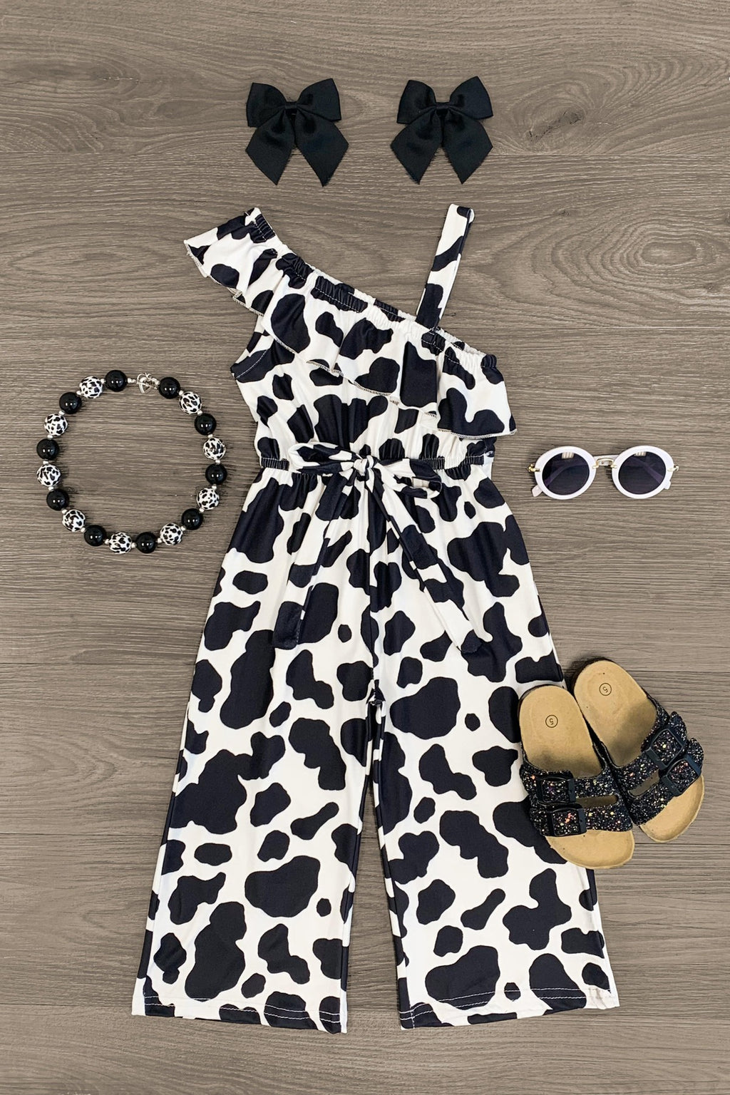Cow Print One Shoulder Jumpsuit - Sparkle in Pink