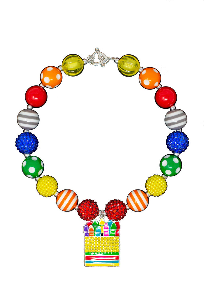 Crayon Bubblegum Necklace - Default Title - Colorful bubblegum bead necklace with striped, polka dot, and solid round beads and a candy pendant charm.