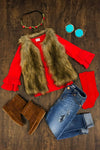 Deluxe Tan Fur Vest - Sparkle in Pink