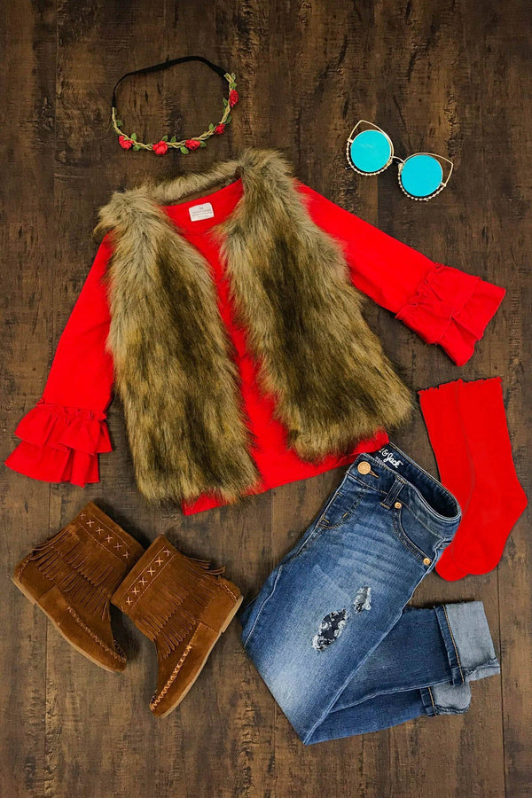 Deluxe Tan Fur Vest - Sparkle in Pink