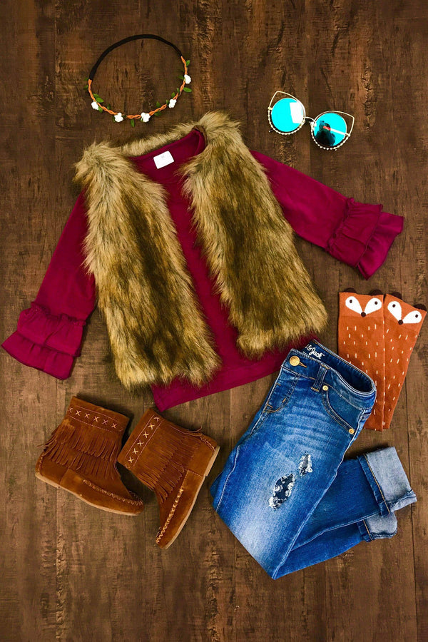 Deluxe Tan Fur Vest - Sparkle in Pink