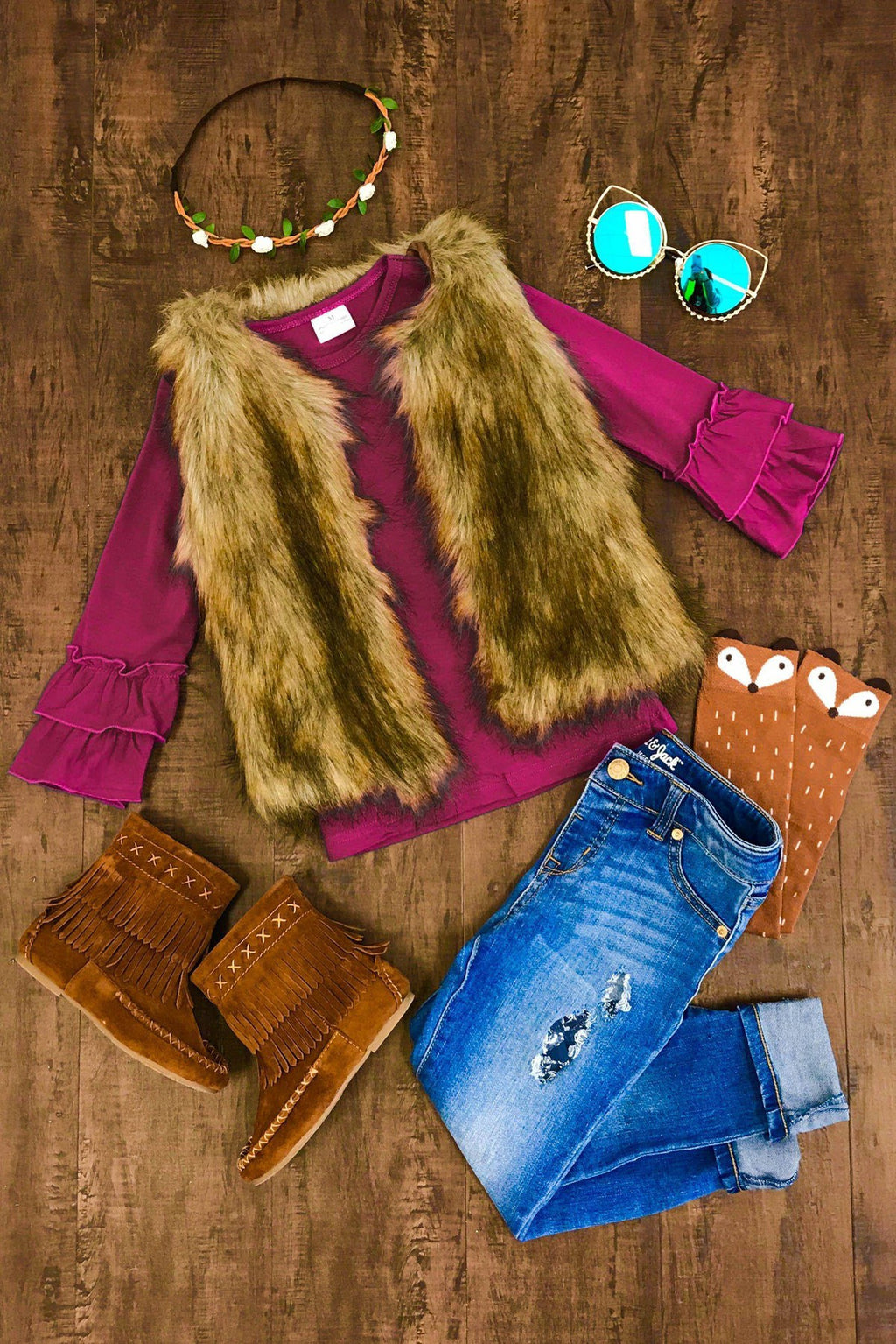 Deluxe Tan Fur Vest - Sparkle in Pink