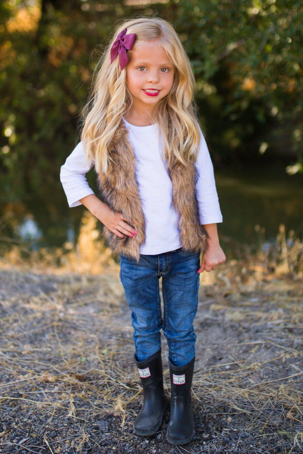 Deluxe Tan Fur Vest - Sparkle in Pink