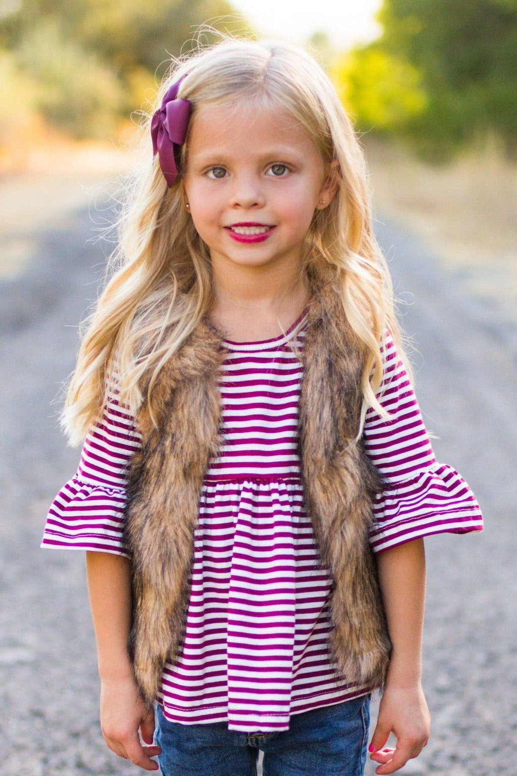 Deluxe Tan Fur Vest - Sparkle in Pink
