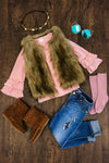 Deluxe Tan Fur Vest - Sparkle in Pink