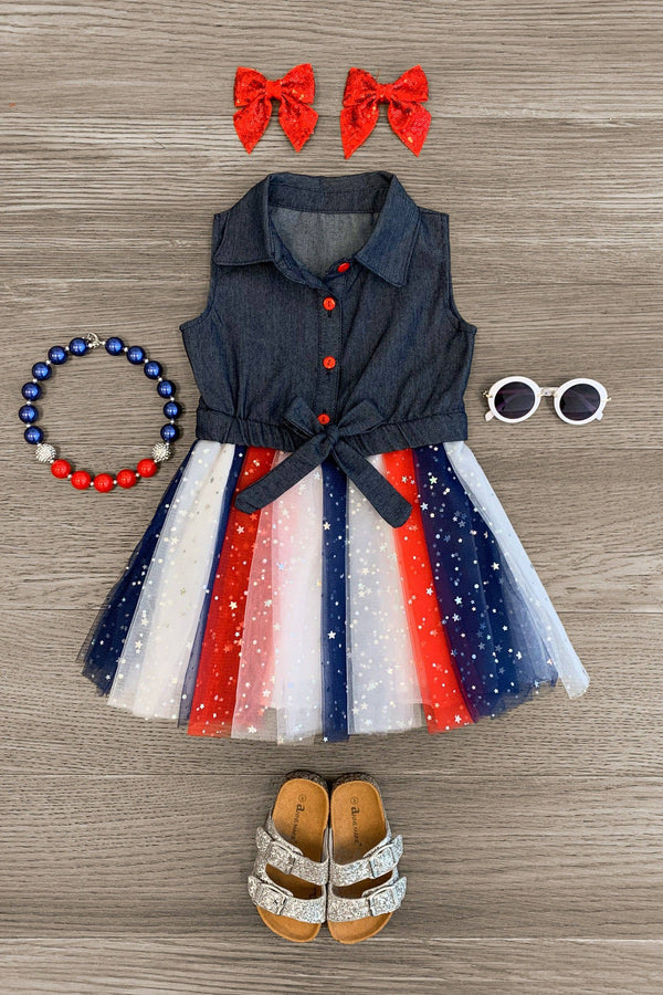 Denim Tank & Patriotic Stars Tutu Dress - Sparkle in Pink