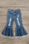 Distressed Denim Bell Bottom Jeans - Sparkle in Pink