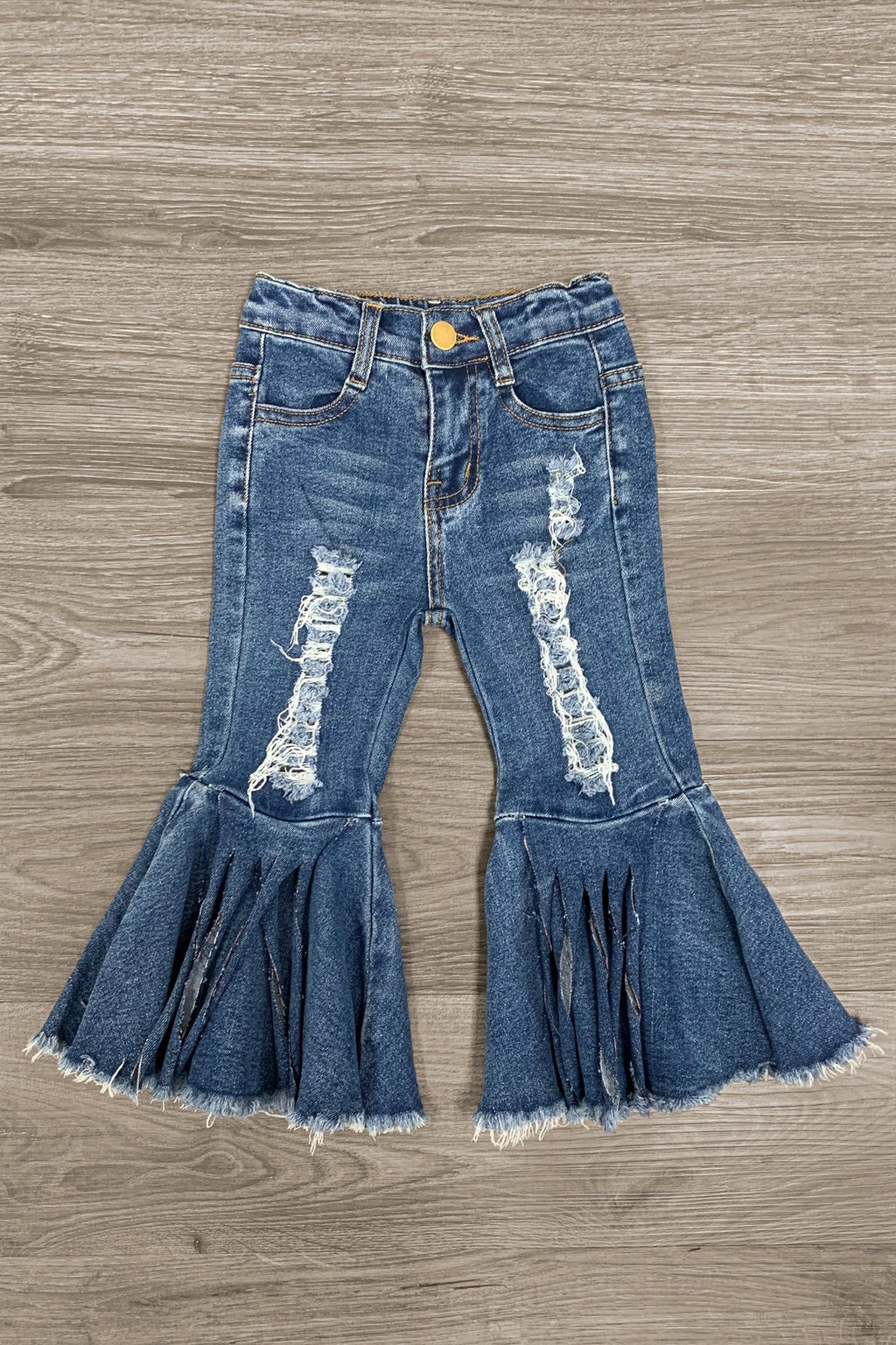 Distressed Denim Bell Bottom Jeans - Sparkle in Pink