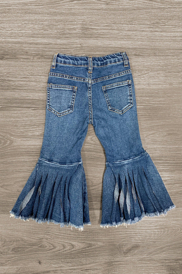 Distressed Denim Bell Bottom Jeans - Sparkle in Pink