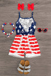Distressed Stars & Stripes Romper - Sparkle in Pink