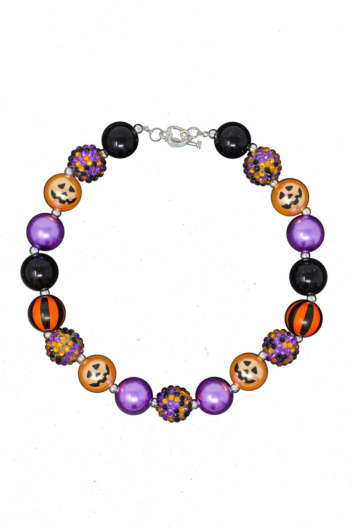 Essential Halloween Bubblegum Necklace - Default Title - Halloween bubblegum necklace with alternating black, purple, orange, and pumpkin-themed beads.