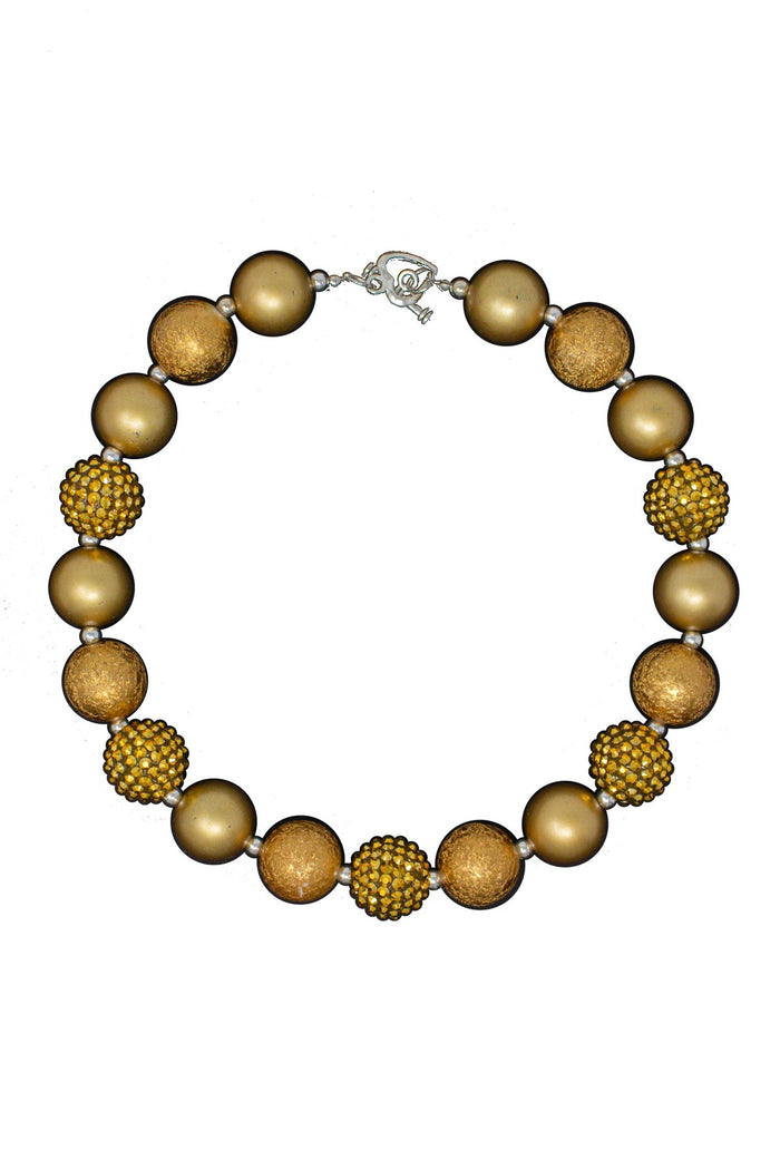 Extra Gold Bubblegum Necklace - Default Title - Gold bubblegum bead necklace with alternating smooth and textured round beads and silver clasp.