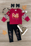 "Fall Vibes" Distressed Legging Set - Sparkle in Pink