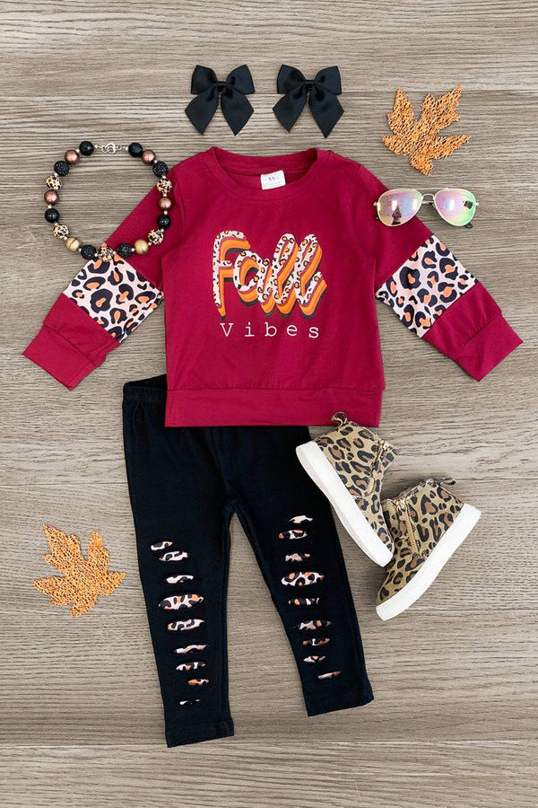 "Fall Vibes" Distressed Legging Set - Sparkle in Pink
