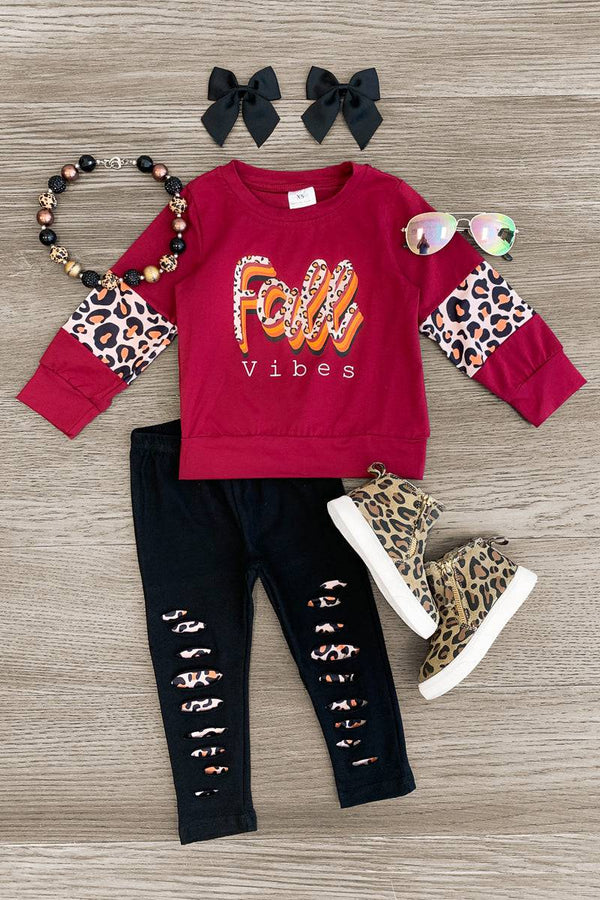 "Fall Vibes" Distressed Legging Set - Sparkle in Pink