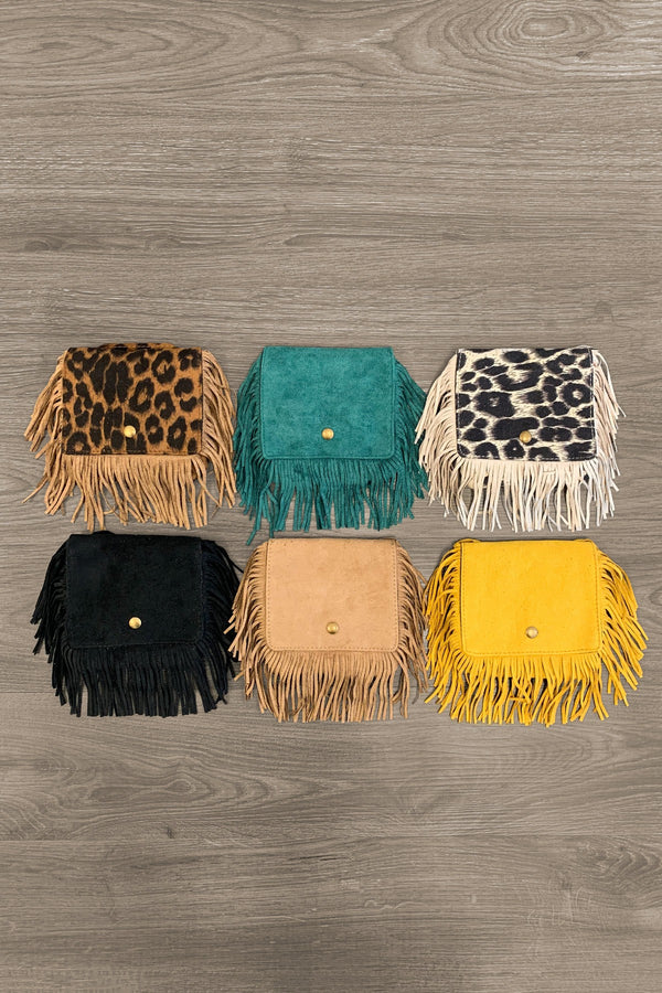 Faux Suede Fringe Purse - Many Colors! - Sparkle in Pink
