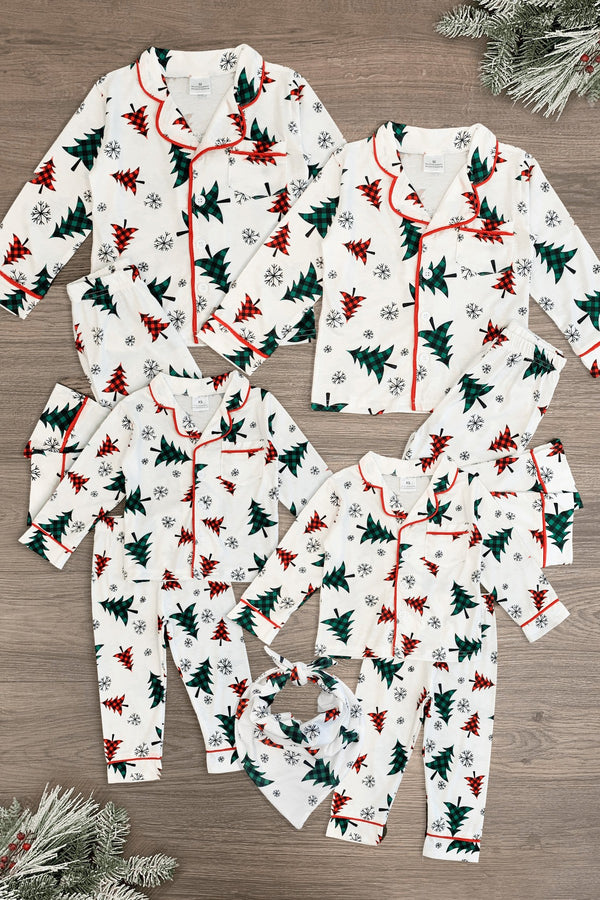 Festive Winter Trees Family Pajama Set - & Pet Bandana! - Sparkle in Pink