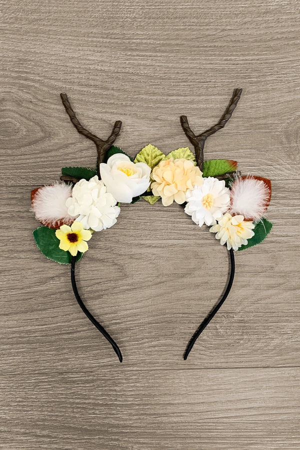 Deer Floral Antler Headband - Sparkle in Pink