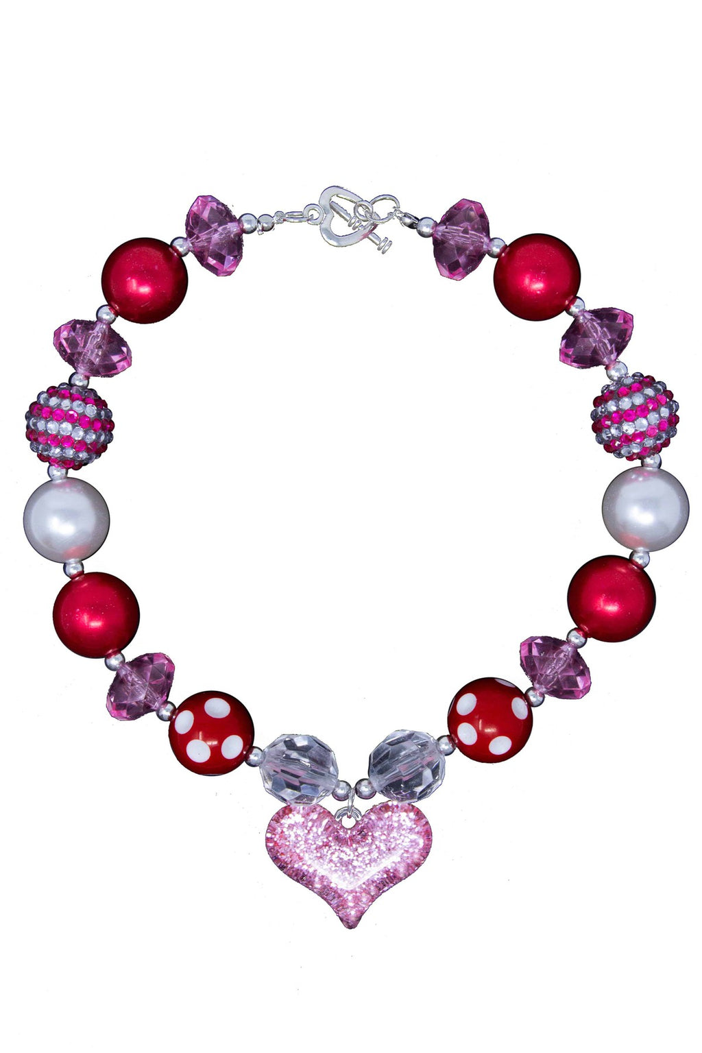 Glitter Heart Bubblegum Necklace - Sparkle in Pink