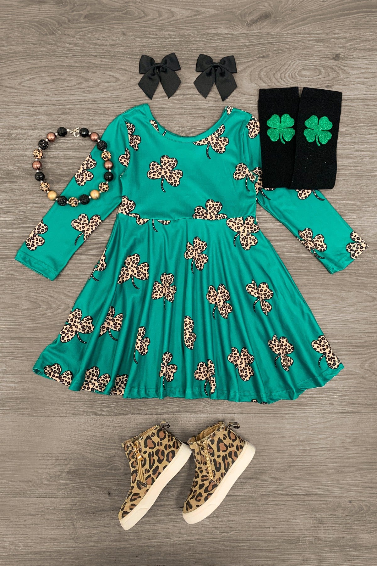 Green Leopard Shamrock Dress | Sparkle In Pink