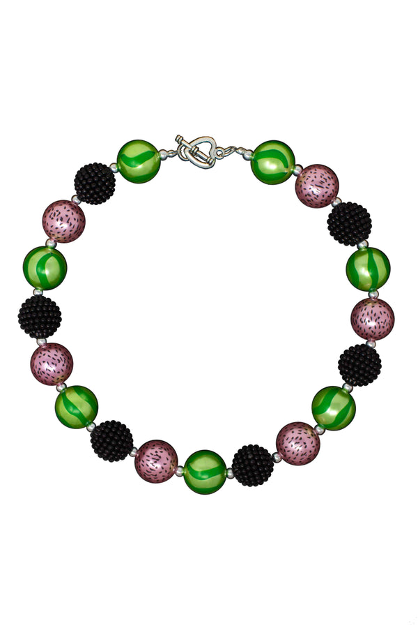 Green & Pink Watermelon Bubblegum Necklace - Sparkle in Pink