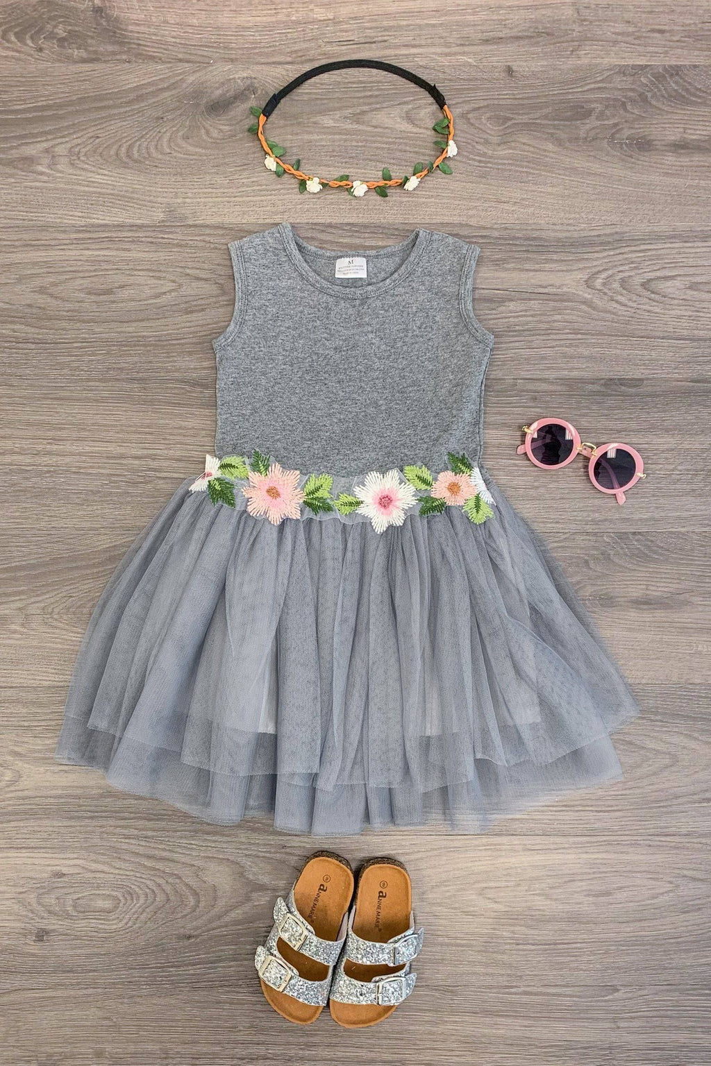 Heather Gray Flower Tutu Dress - Sparkle in Pink