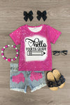 "Hello Pre-K - 6th Grade" Denim Short Set - Sparkle in Pink