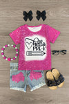 "Hello Pre-K - 6th Grade" Denim Short Set - Sparkle in Pink