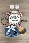 "Hello Preschool - 6th Grade" Cheetah Denim Short Set - Sparkle in Pink