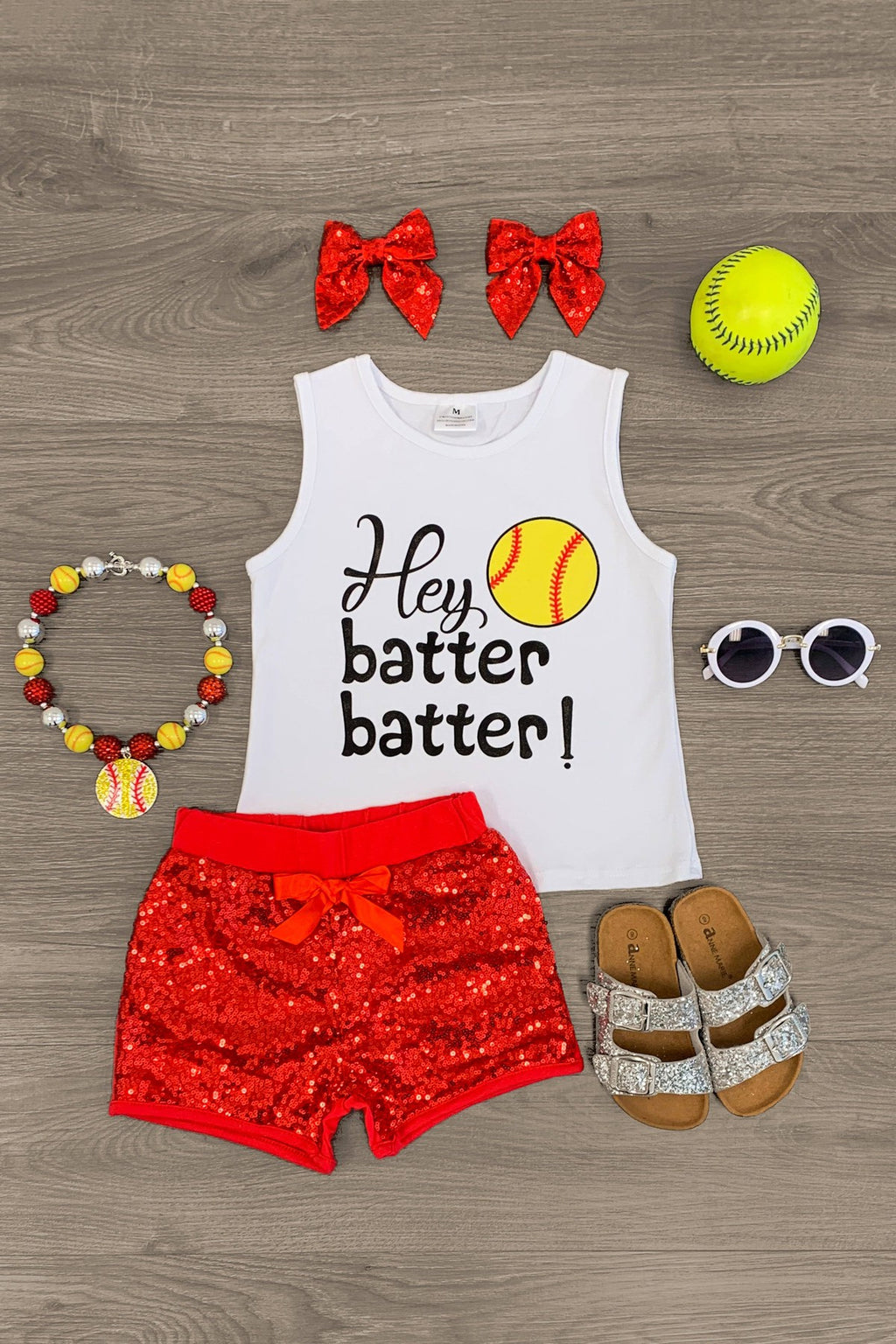 "Hey Batter Batter" Softball Sequin Short Set - Sparkle in Pink