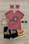 "It's A Beautiful Day To Learn" Denim Short Set - Sparkle in Pink