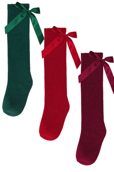 Sparkle in Pink Knee High Bow Socks Burgundy