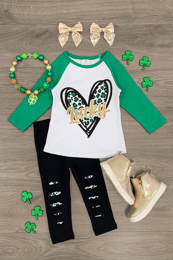 "Lucky" Cheetah Heart Legging Set - Sparkle in Pink