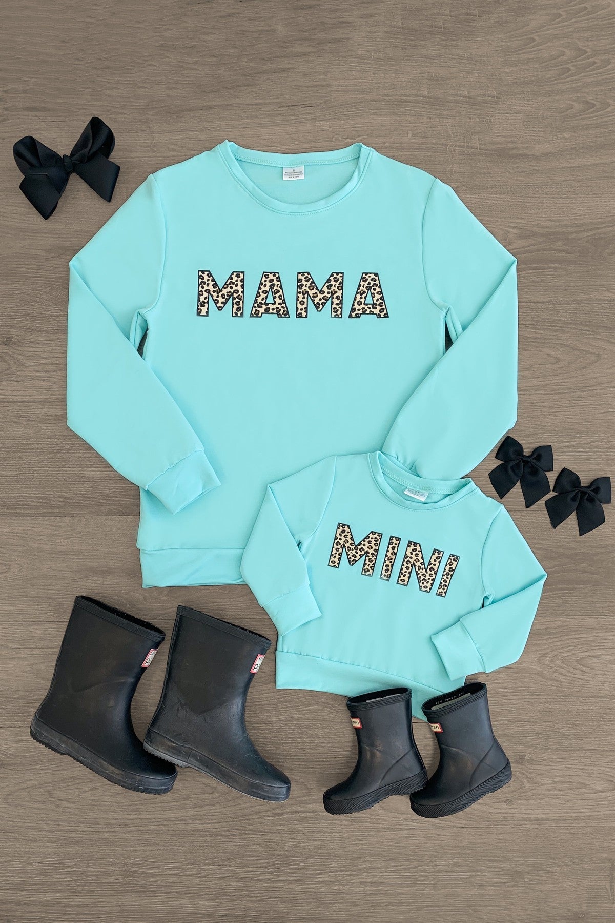 "Mama & Mini" Pullover - Mint/Leopard - Sparkle in Pink