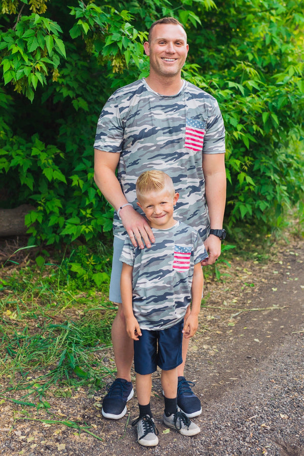 Matching Family & Pet Tops- Camo/Flag Pocket - Sparkle in Pink