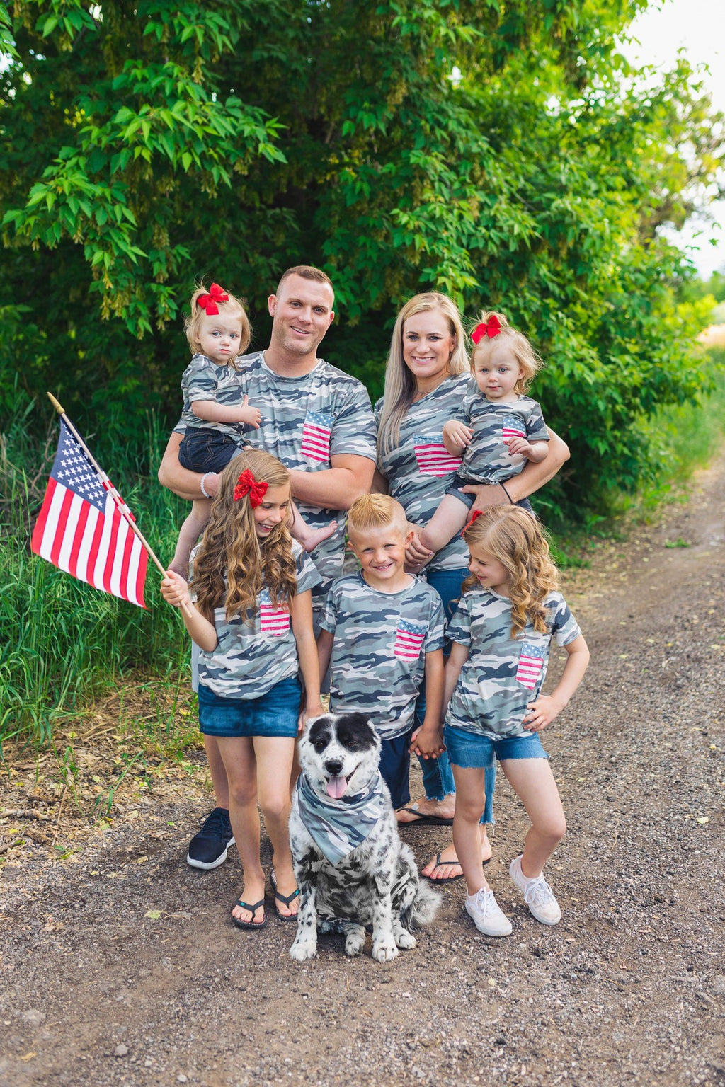 Matching Family & Pet Tops- Camo/Flag Pocket - Sparkle in Pink