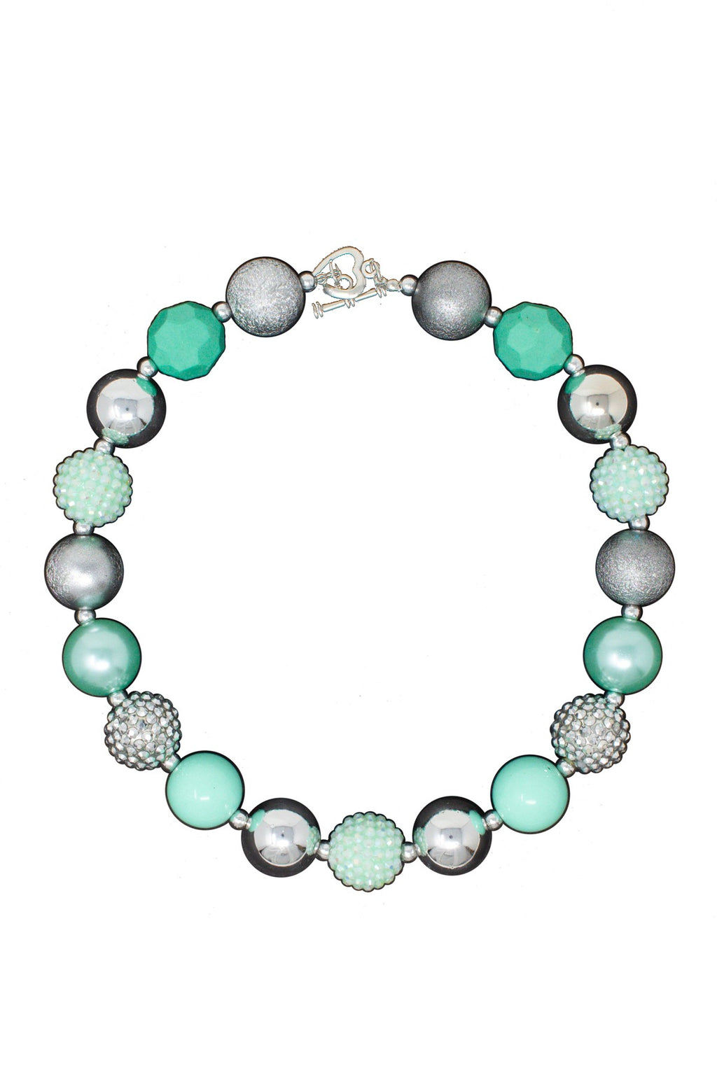 Mint & Silver Rhinestone Bubblegum Necklace - Sparkle in Pink
