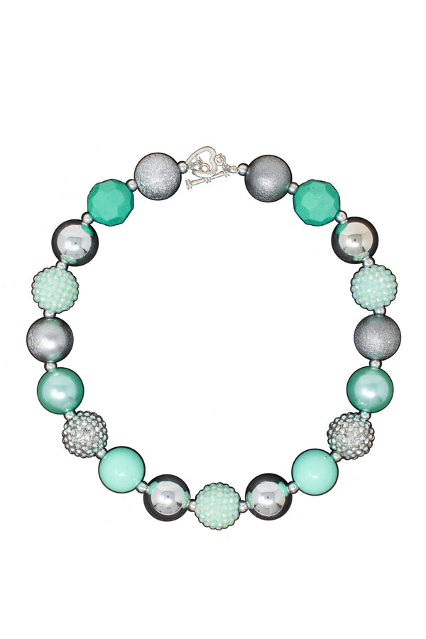 Mint & Silver Rhinestone Bubblegum Necklace - Sparkle in Pink