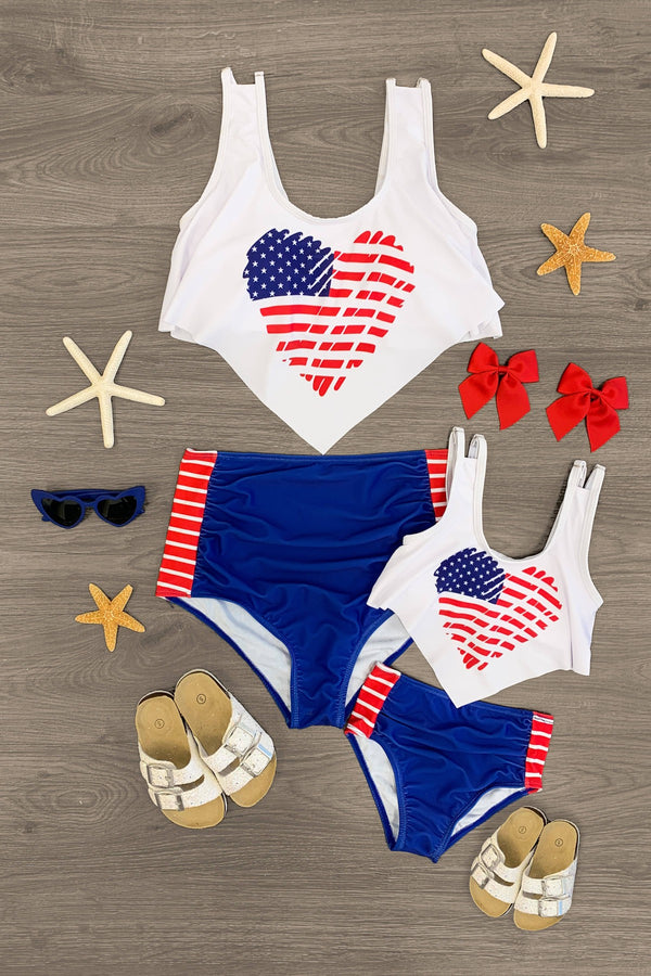 Mom & Me - American Flag Heart Bikini - Sparkle in Pink