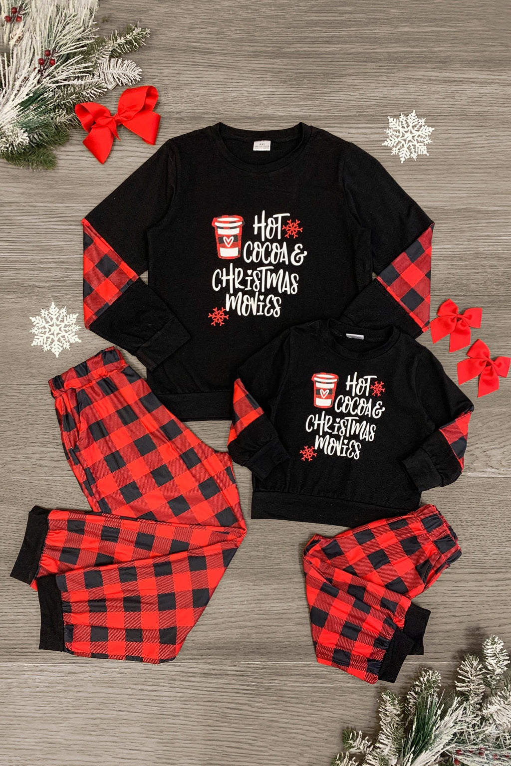 Mom & Me - "Hot Cocoa & Christmas Movies" Pajamas - Sparkle in Pink